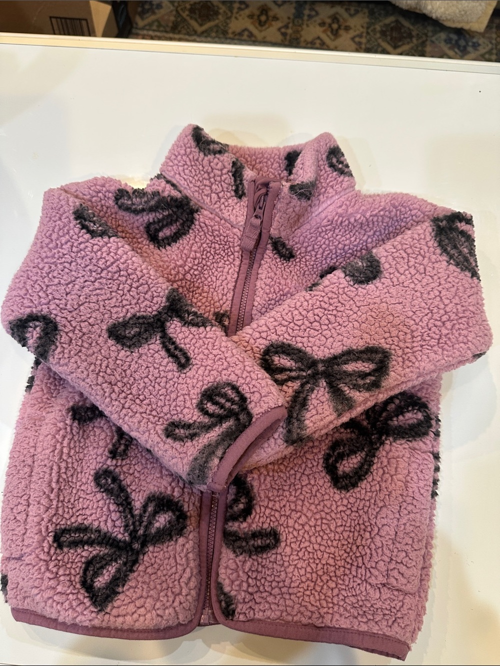 Jumping Beans Lavender Sherpa Jacket with Black Ribbon Accents, Size 3T